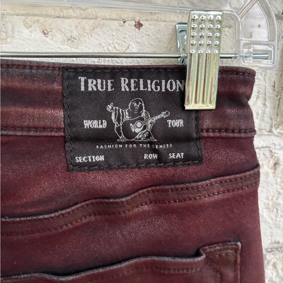 True Religion Halle super skinny  shiny maroon jeans - Picture 7 of 8
